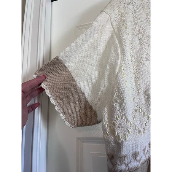 Patchwork Knit Cardigan Button Top Sz XL Cottagecore Boho Romantic Farmhouse - Picture 7 of 12